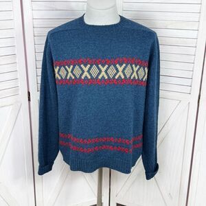 Vintage Jantzen Fair Isle Crew Neck Sweater Blue‎ Mens XL